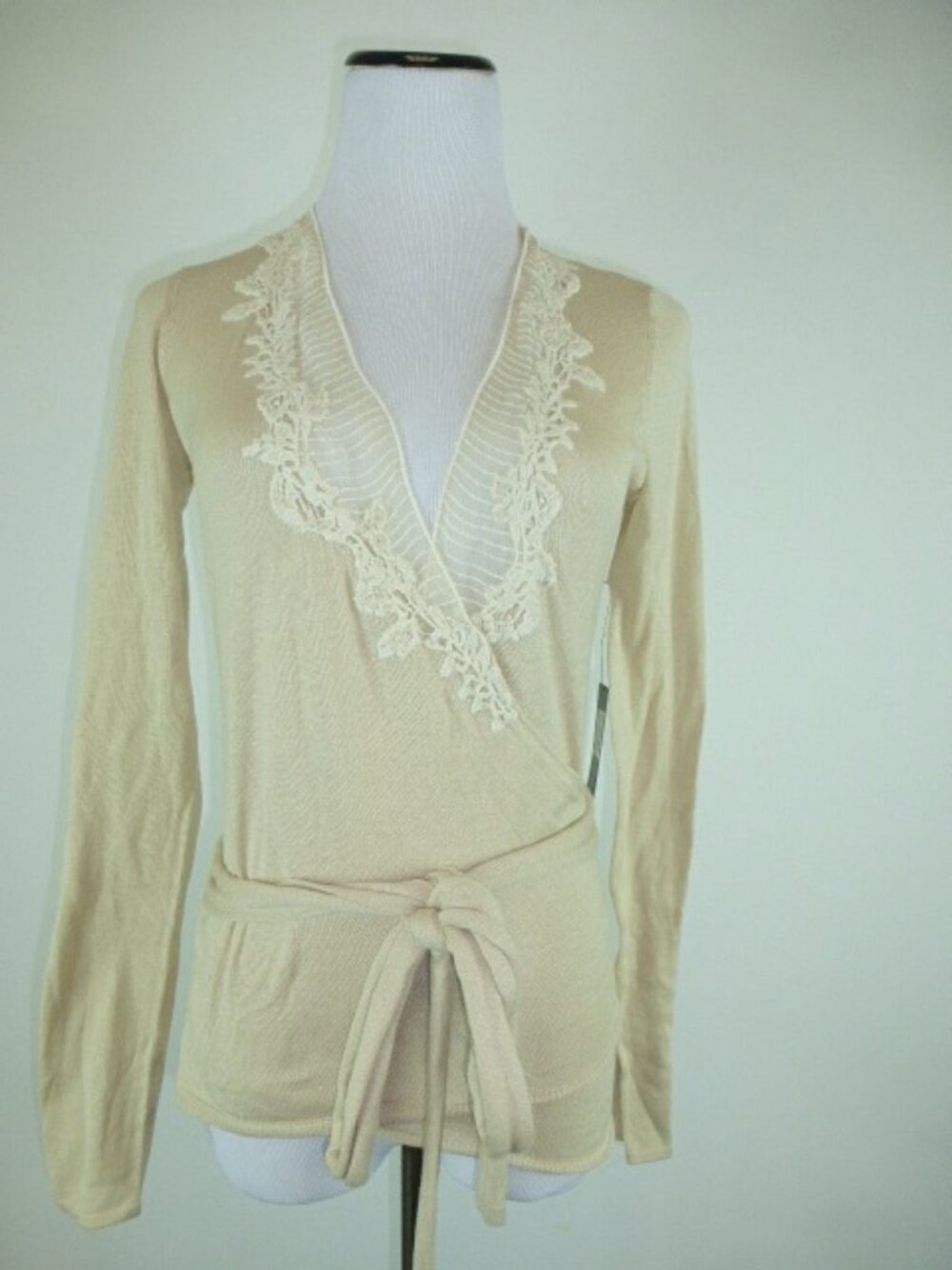 T Tahari silk wrap knit sweater top S NWT lace